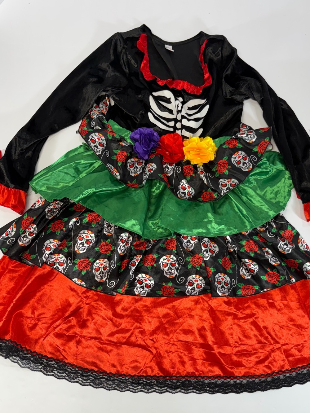 Relibeauty Day of the Dead Sugar Skull Costume Dress Kids Size 150 10 12